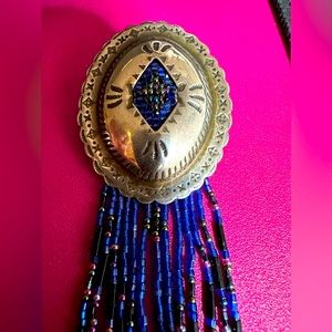 Vintage Beaded Artisian broach Unsigned